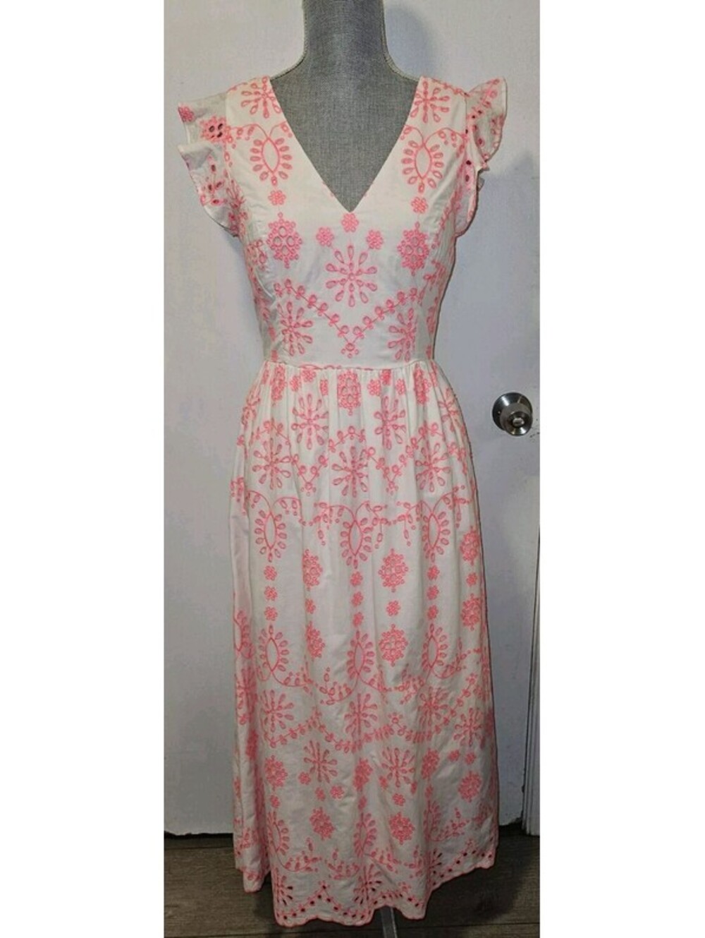Lilly Pulitzer Size 4 Lillyanne Midi Dress Karmic Coral Neon Cotton Eyelet Dress - Picture 6 of 10